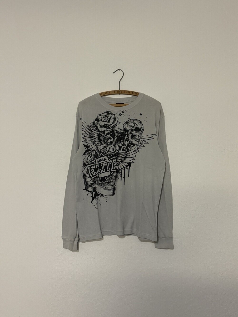 Vintage Y2K MMA Elite Shirt Skull Roses  Thermal Long Sleeve Shirt Size Mens XL